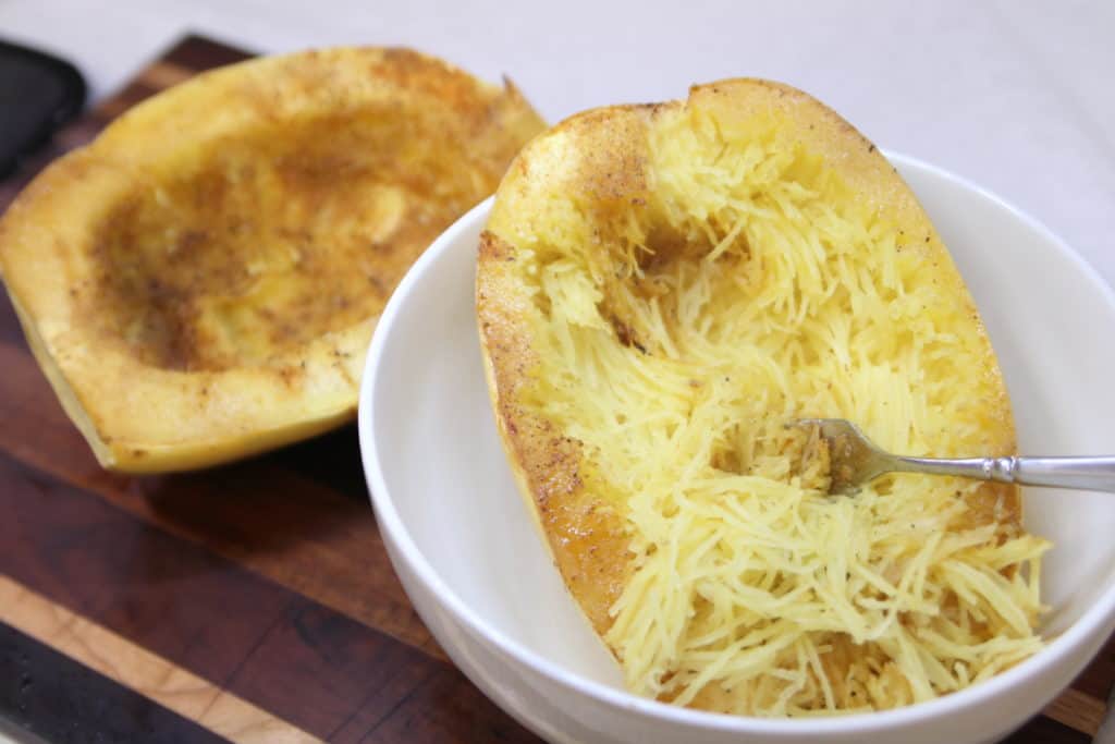 Use fork to pull out spaghetti squash "noodles"