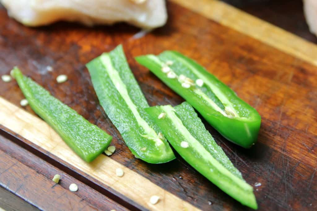 Jalapeño peppers for the bacon wrapped BBQ chicken.