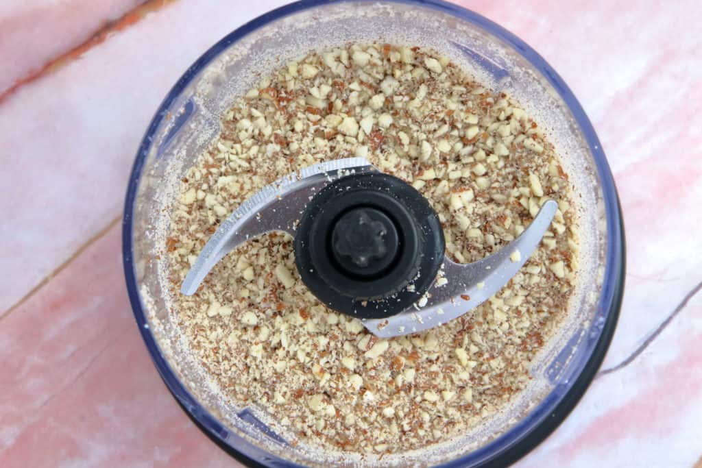 Grinding the almond crust for the chicken breast 