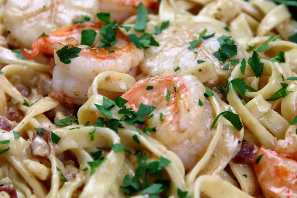 Shrimp And Scallop Pasta In White Wine Cream Sauce System Of A Brown