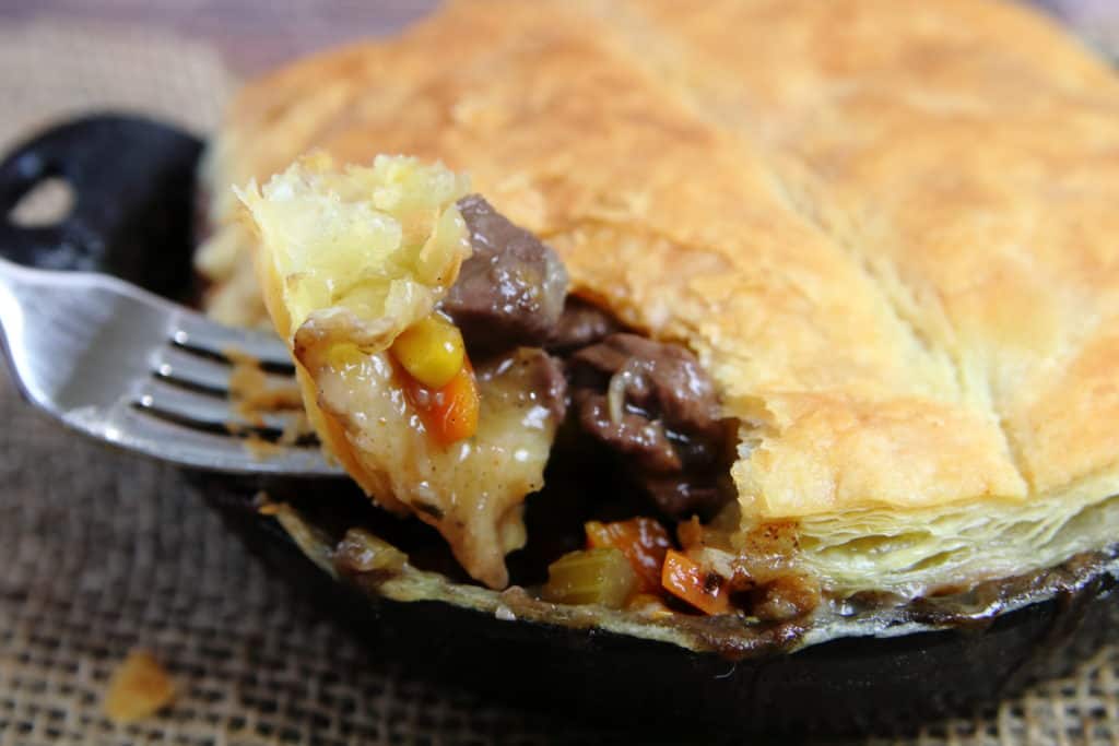 Beef Stew Pot Pie with flaky puff pastry