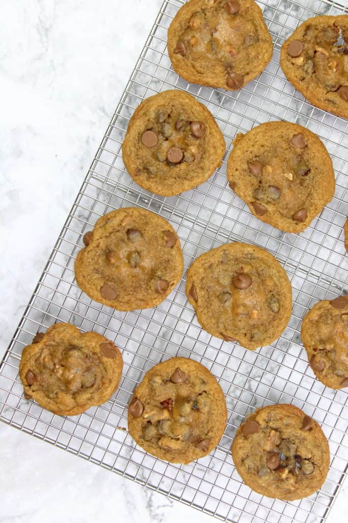 TOffee Cookies on a cooking rack