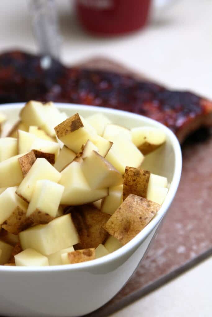 bowl of cubed potatoes