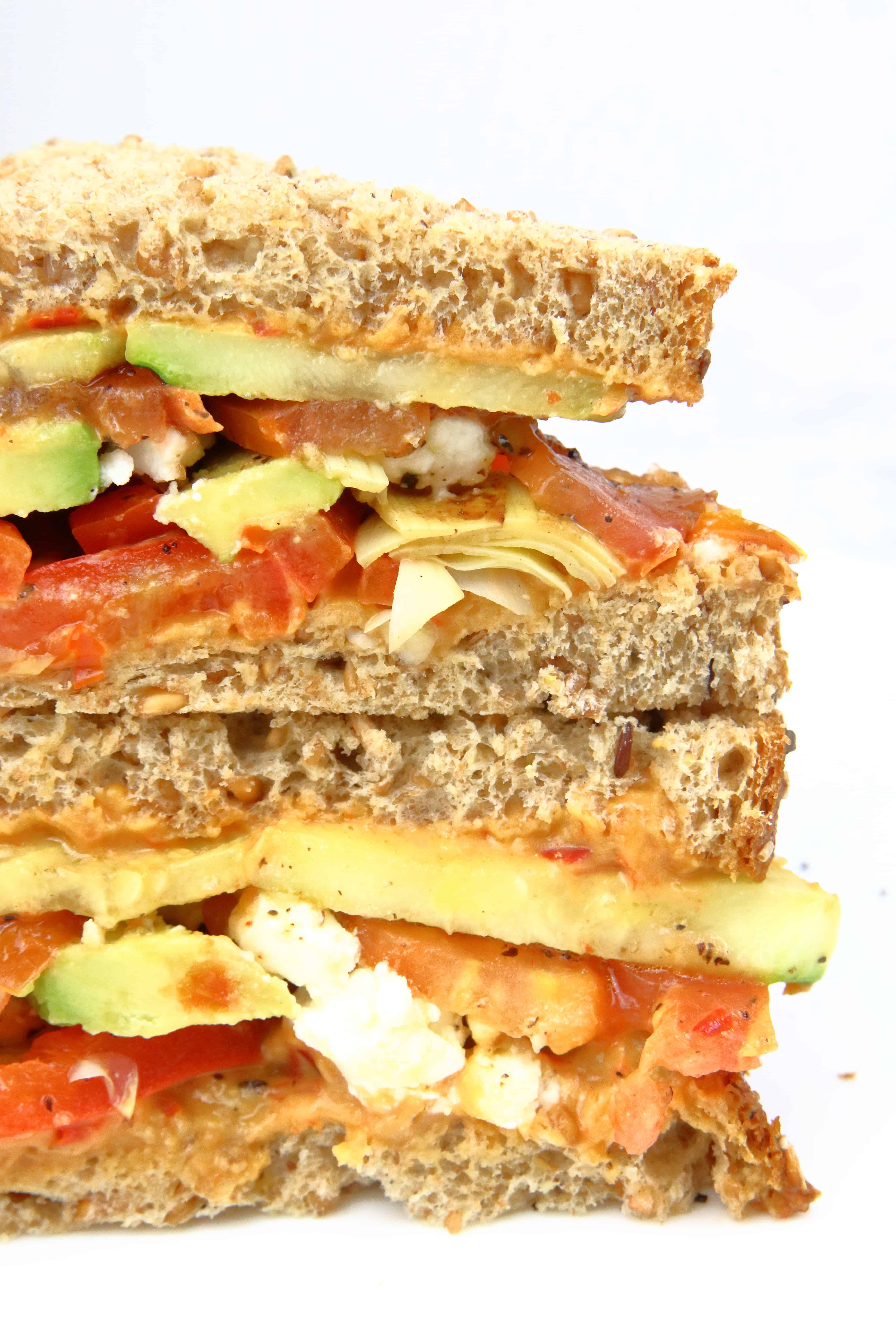 Grilled Vegetable Sandwich with Roasted Red Pepper Hummus System of a Brown