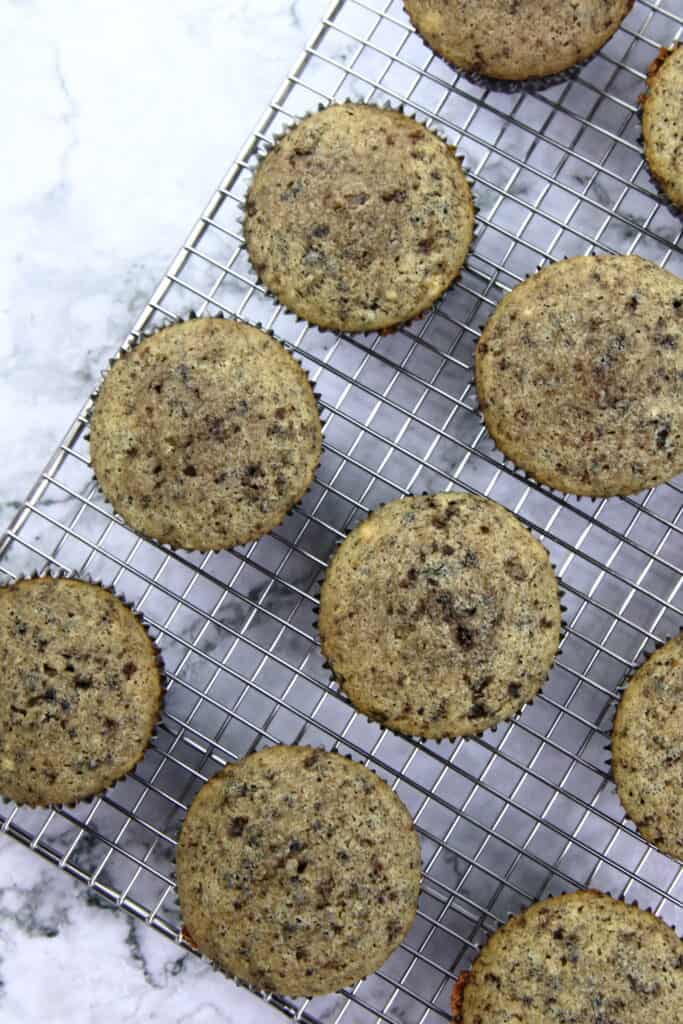 Unfrosted Cupcakes on a cooling rack