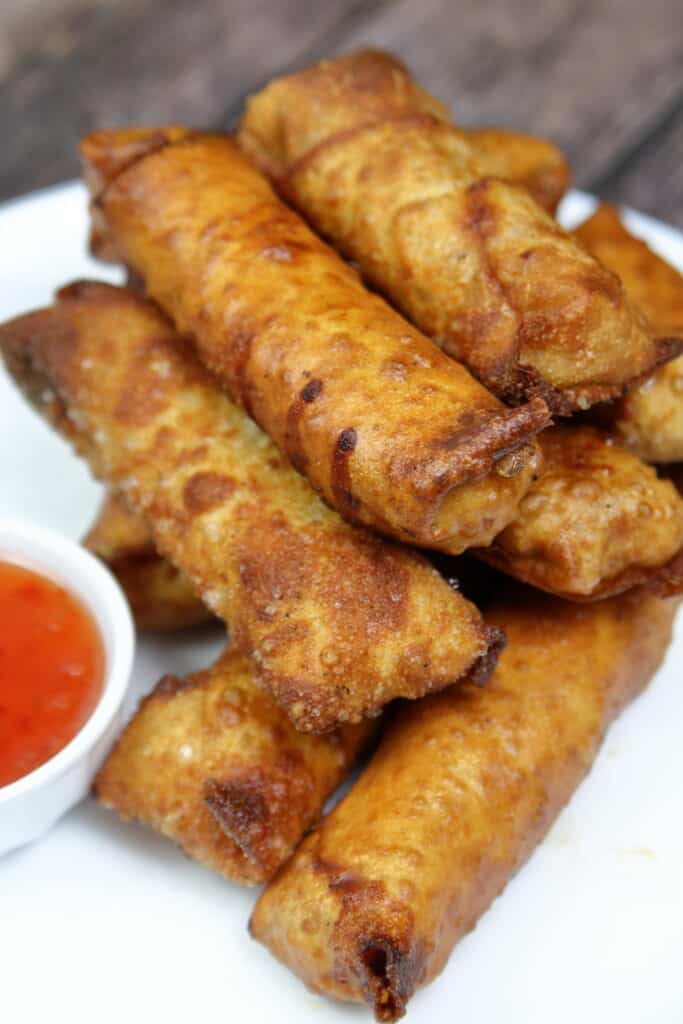 Fried Pork egg rolls in a stack
