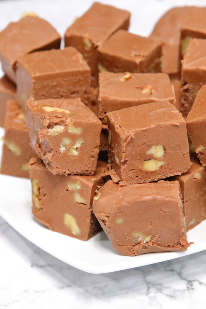Plate of cubed homemade fudge