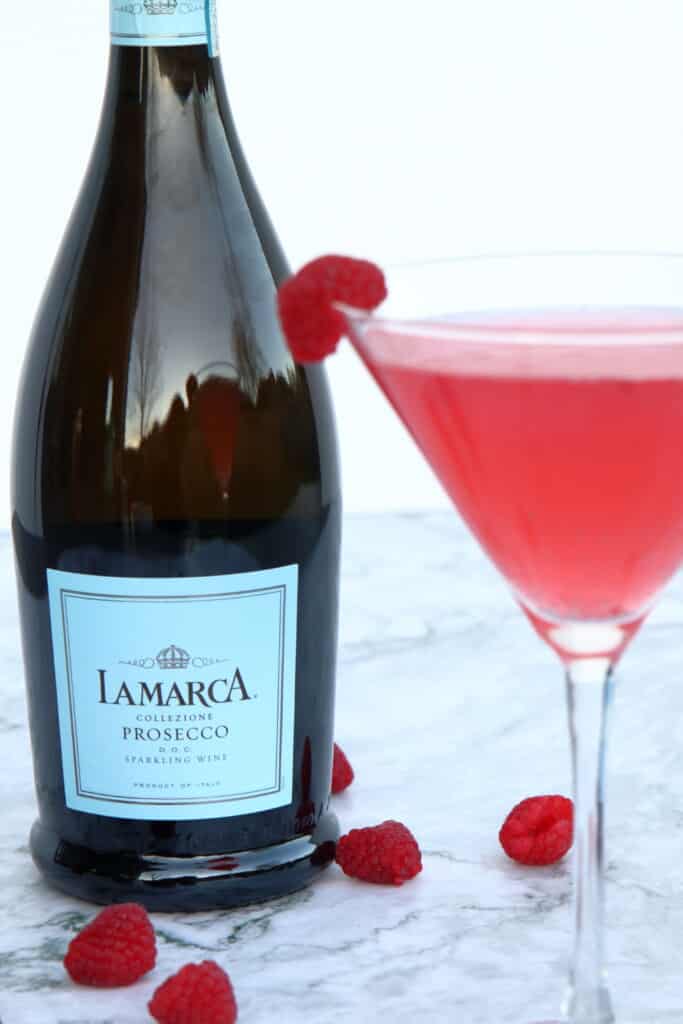 Closeup of a bottle of LaMarca.