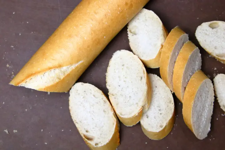Baguette loaf with small slices cut off