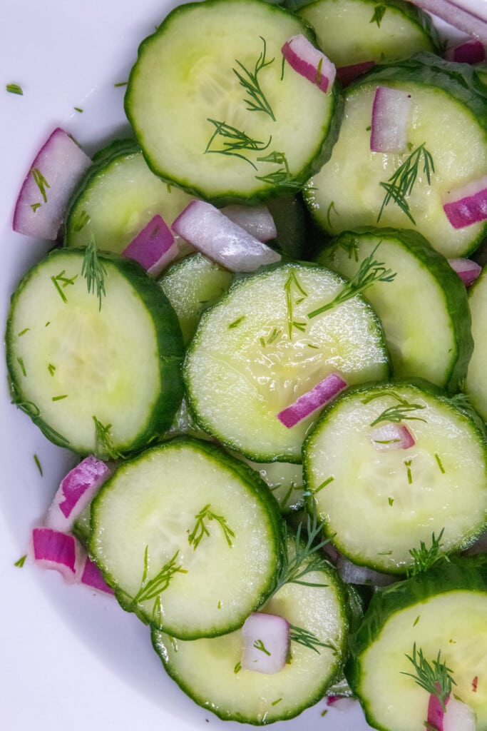 Cucumber dill salad in a bowl