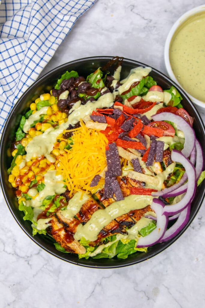 southwest chicken salad with all of the toppings