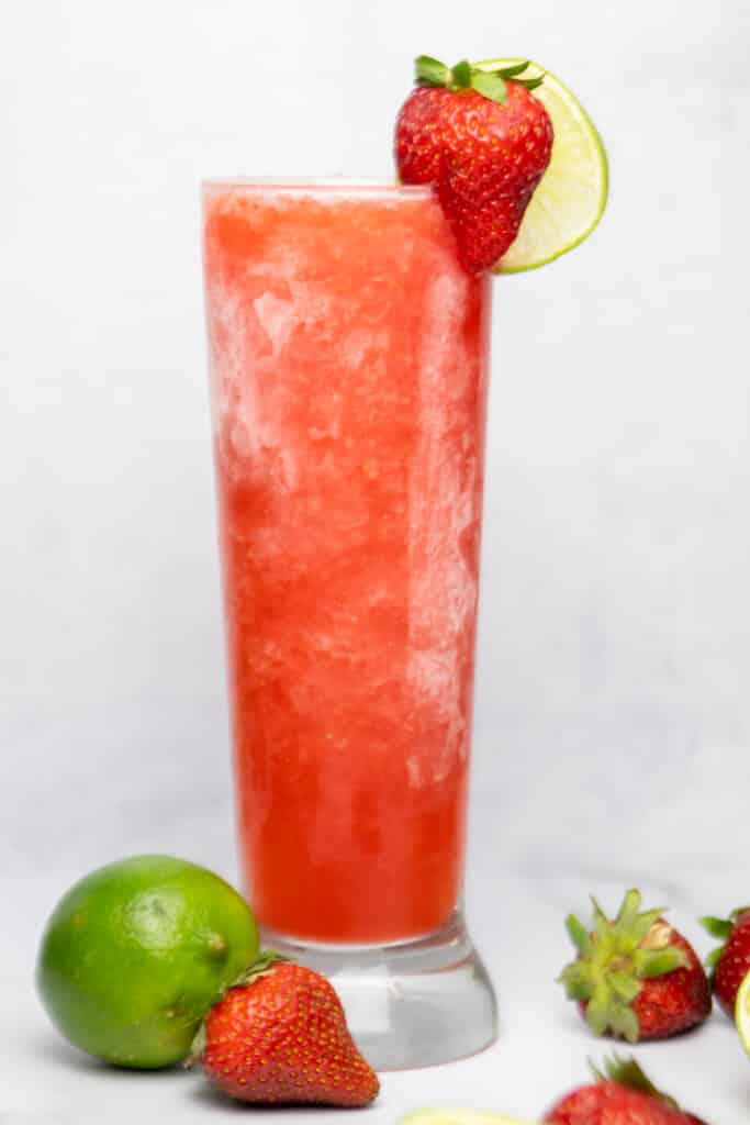 Vodka slush with fresh limes and strawberries