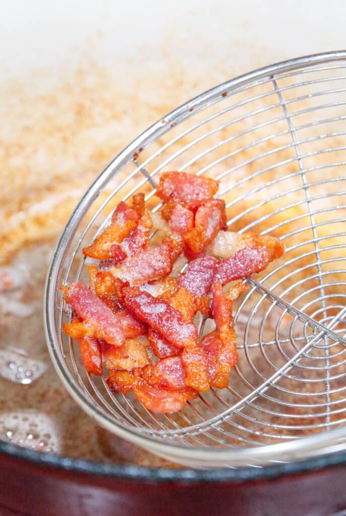 crispy, diced, cooked bacon