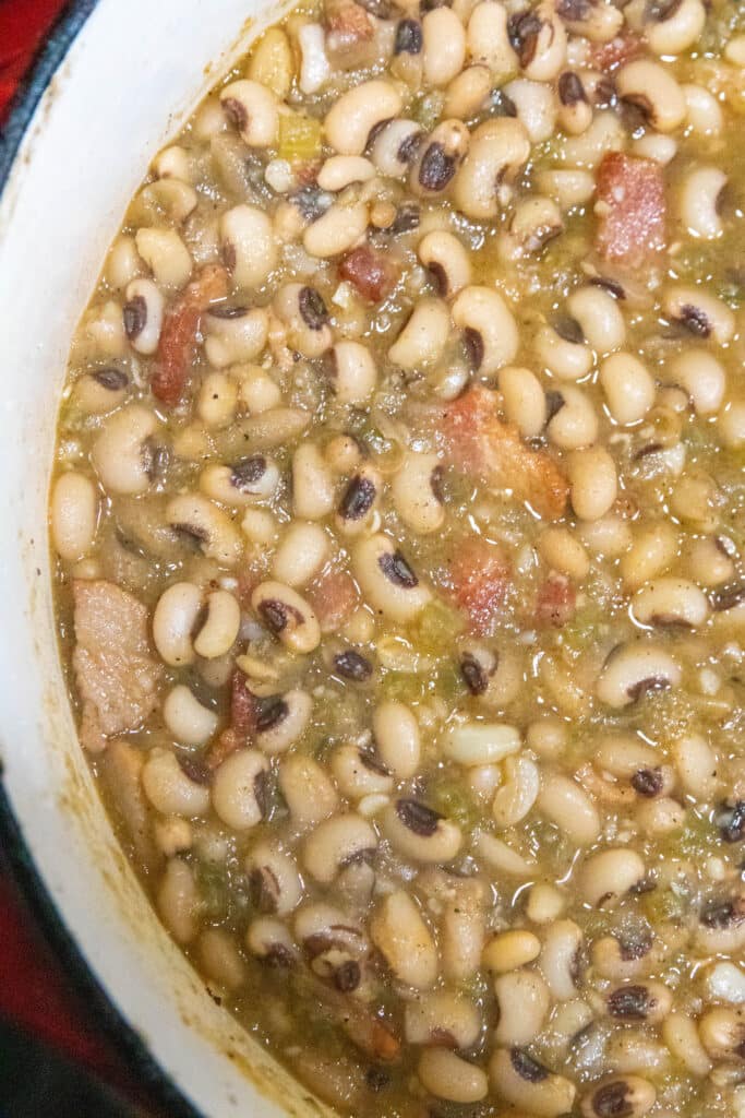 close up of black eyed peas in the pot